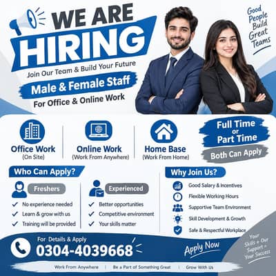 we are hiring males and females staff