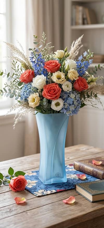 Elegant Blue Glass Flower Vase (Wave Design) – Modern Home