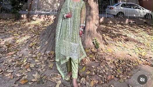 Three piece organza pistachio color wear once condition 10/10