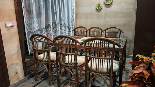 Bamboo Wood Dining Table with 6 Chairs