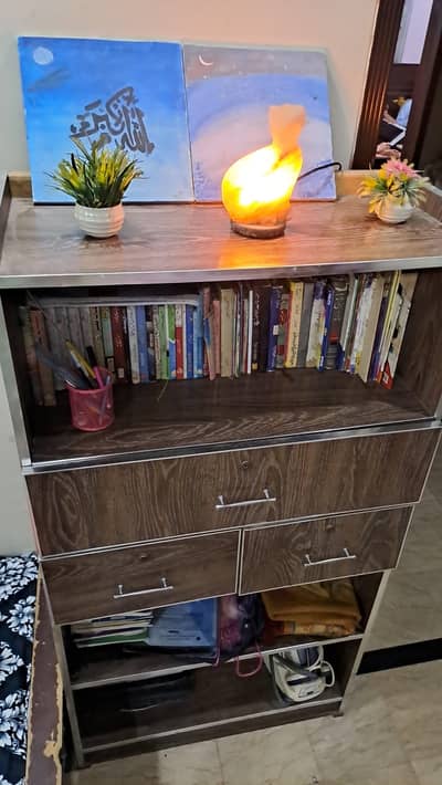 Large Wooden Bookshelf with Drawers and Storage Cabinet