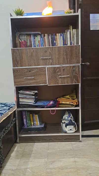 Large Wooden Bookshelf with Drawers and Storage Cabinet