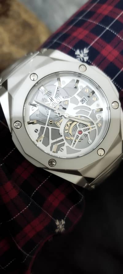 Hublot Silver Skeleton Chain Watch for Men
