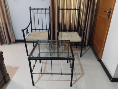 3-Piece Glass Top Table with 2 Chairs – Good Condition