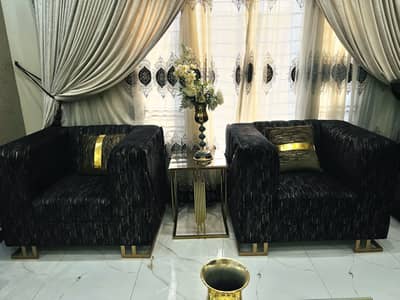 5seater sofa set luxury golden center table metal fame glass