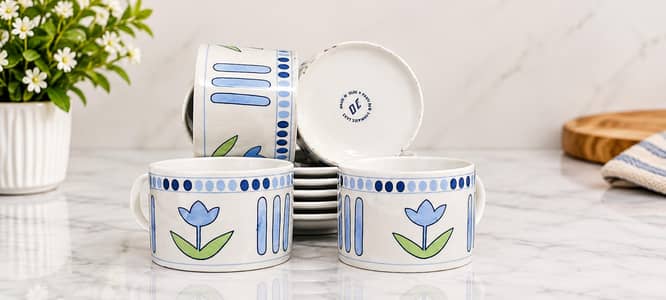Beautiful Bone China Tea Set – 6 Cups & Saucers (Slightly Used)