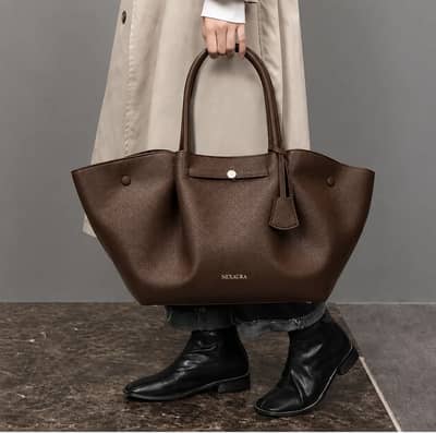 Elegant Brown Leather-Look Tote Bag for Women | Large Shoulder Bag