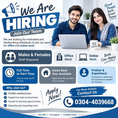 we are hiring males and females staff