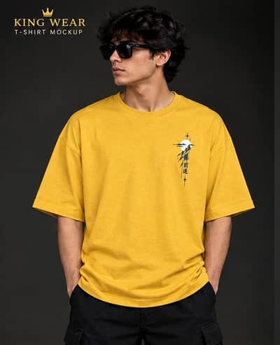 king wear mustard yellow drop shoulder t-shirt premium streetwear 4men