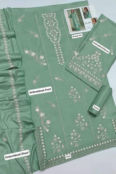 Dhanak 3PC Embroidered With Wool Shawl