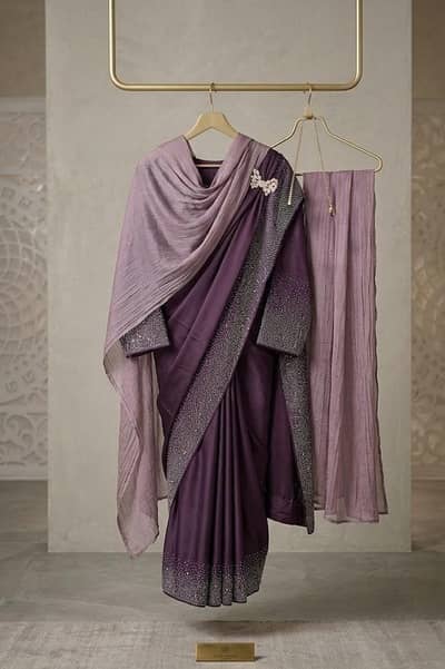 Elegant Purple Silk Saree with Fine Pearl