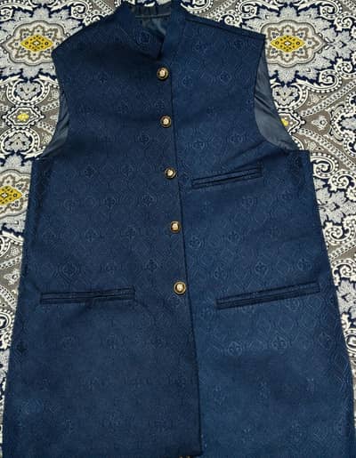 Men,s Navy Blue Banarsi waistcoat for shadi wear or informal use-New
