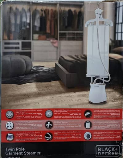 BLACK+DECKER 2400W Twin Pole Garment Steamer (Model GST2400-B5).