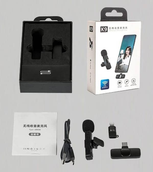 Original K9 Dual Wireless Microphone 2 Mic 3 in 1 Connector Kit for iPhone (iOS), Type C, & Micro USB Devices | K9 Collar Mic for YouTube, Vlogging, Live Streaming, Video Recording | Plug & Play, Noise Reduction
