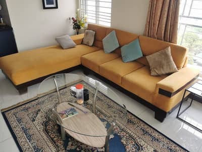 Yellow color L-shaped sofa