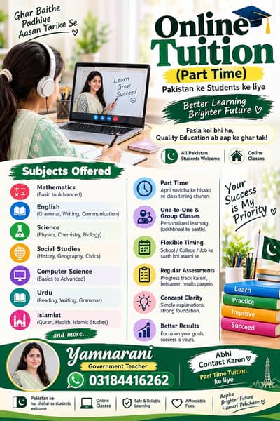Online female tutor available I am available 6pm