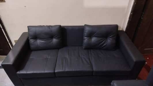 Black Leatherette 3-Seater Sofa for Sale