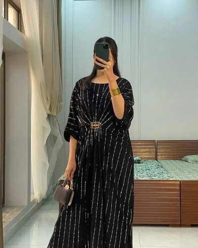 Moonlight Fabric Long Kaftan with Bakkal & Crepe Inner (Free Size)