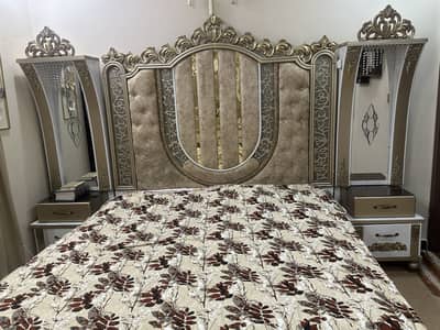 Luxury Bridal King Size Bed Set with Dressing Table & 2 Side Tables