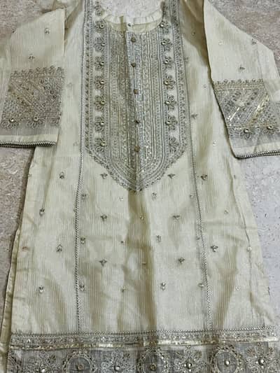 Beautiful Champagne Gold Embroidered Formal Kurta for Women