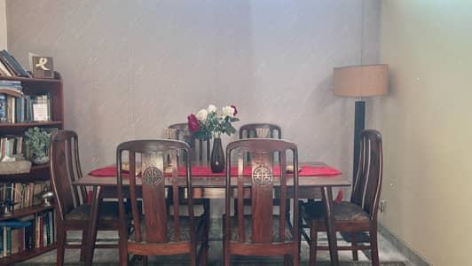 Wooden Dining Table Set with 6 Chairs (Good Condition)