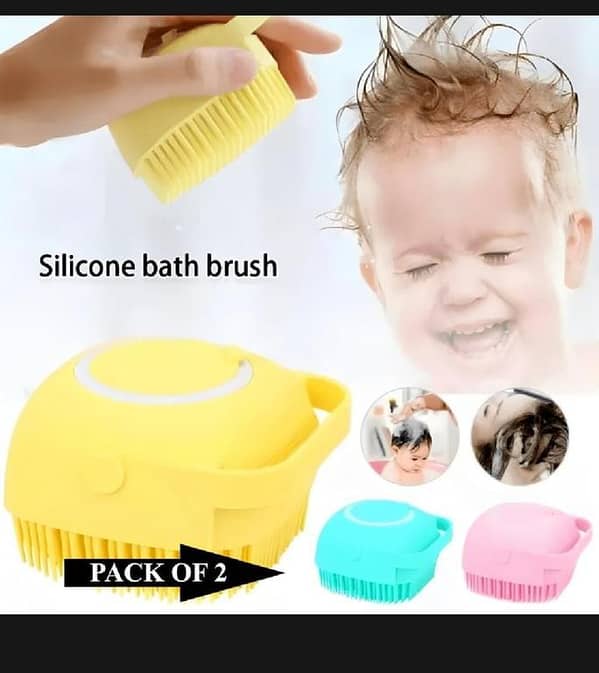 T   Set of 2 Soft Silicone Massage Bath Brushes with Soap Dispenser and Easy-Clean Design