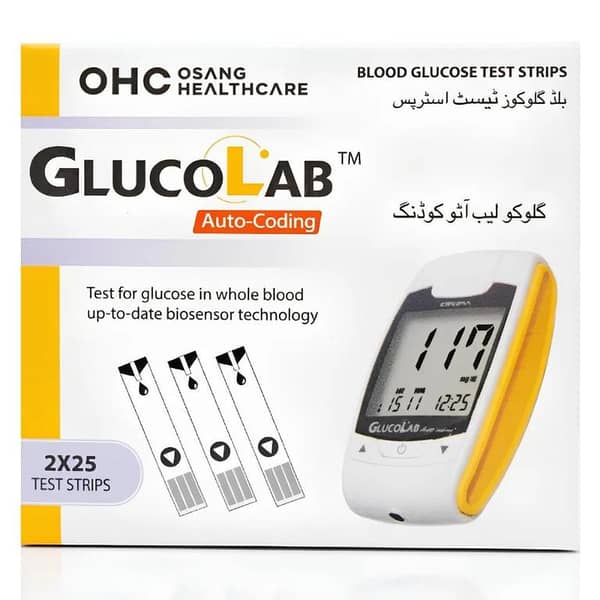 GlucoLab Auto-Coding Blood Glucose Test Strips – Pack of 50 (2x25 Vials)