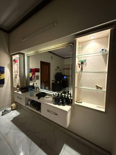 dressing table with mirror and racks