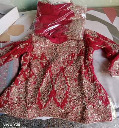 heavy bridal red lehenga one time use cancan attached Sahiwal