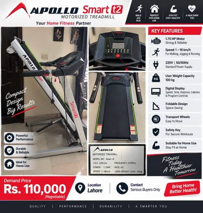 Apollo Smart T2 Motorized Treadmill | 1.75 HP | Foldable | Home Gym