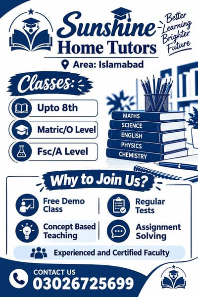 home tutor in i9 i8 i10 Islamabad