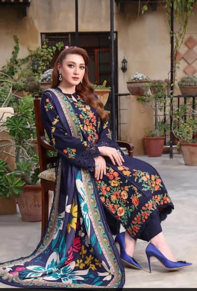 Women Fancy Embroidered Khaddar 3 piece with printed Shawl - New Desig