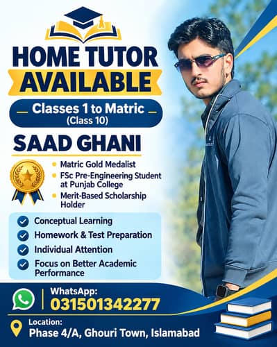 Experienced Home Tutor | Classes 1 to Matric | Ghouri Town