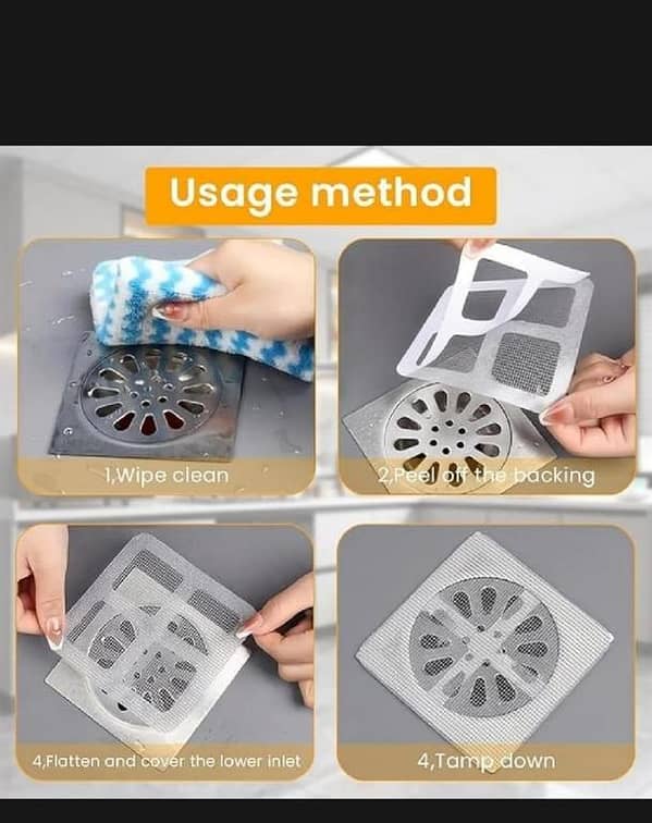 T  Disposable Shower Drain Mesh Sticker Hair Catcher, Self-Adhesive for Bathroom Kitchen Sink Filter Stopper Square Drain Cover for Bathroom, Laundry, Bathtub, Kitchen, Sink