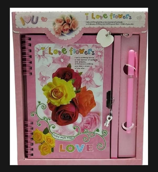 T   Fancy Lock Spiral Binding Diary Medium size with box & a Gift Pen, Pages 62, Size 20x 24cm