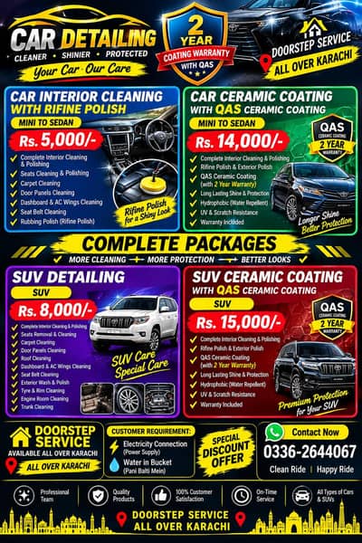 Car interior cleaning with ribbon Polish available door step