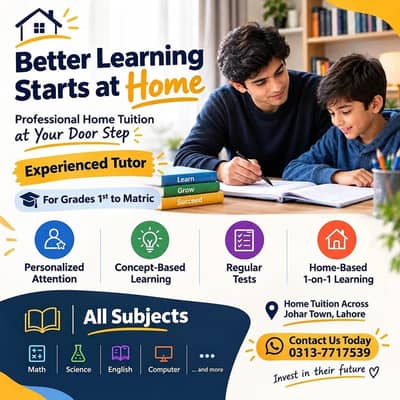Home Tutor Available across Johar Town, Lahore