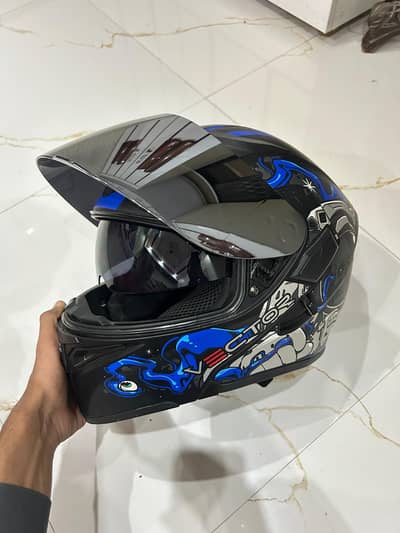 Stylish Blue Black Modular bike helmet with attractive graphics