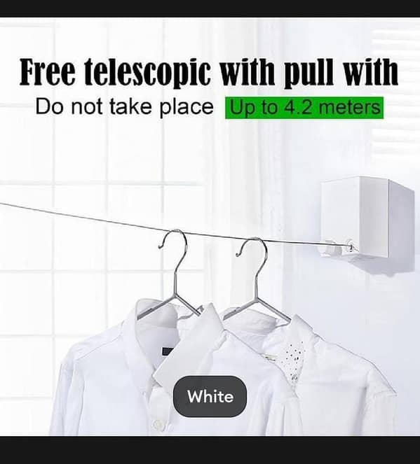 T  Wall Mounted Drying String Retractable Clothesline Heavy Duty Rope 4.2M