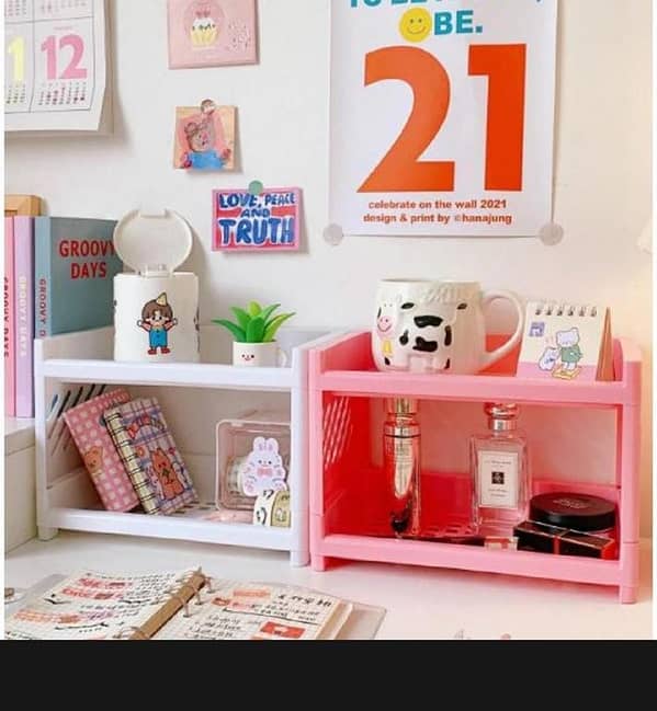 T   Plastic Double Layer Foldable Storage Rack Desktop Stationery Organizer Accessories Office School Supplies Organizers