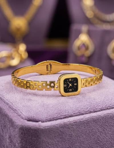 Gold Plated Openable Bangle Watch Bracelet for Women | Vintage Square