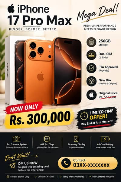 iPhone 17 Pro Max 256GB PTA Approved Box Pack