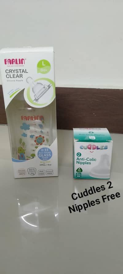 FARLIN Crystal Clear Glass Feeder + CUDDLES 2 Nipples Free