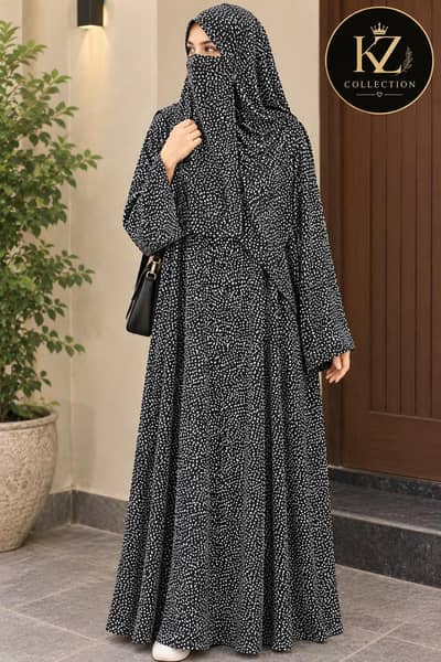 Printed 3 Piece Abaya Set with Matching Niqab & Staller