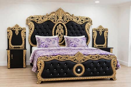 king size black and golden bed set