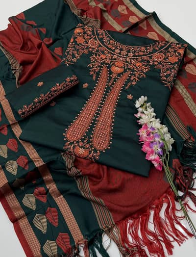 Soosi Shirt, Embroidered Trouser with Jacquard Banarsi Soosi Shawl