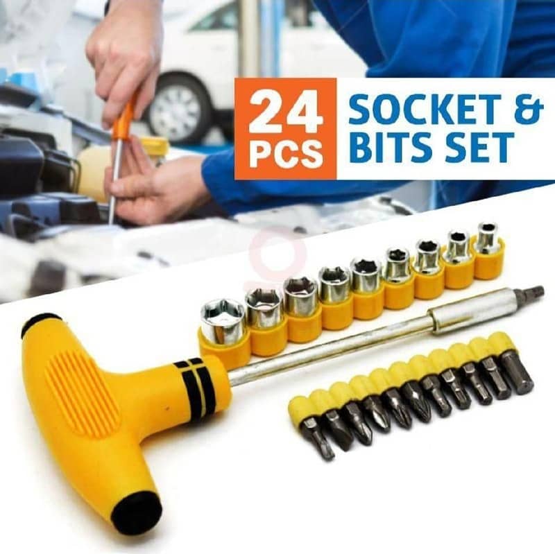 24 Pcs Socket Bits Set Yellow Tool Kit 0