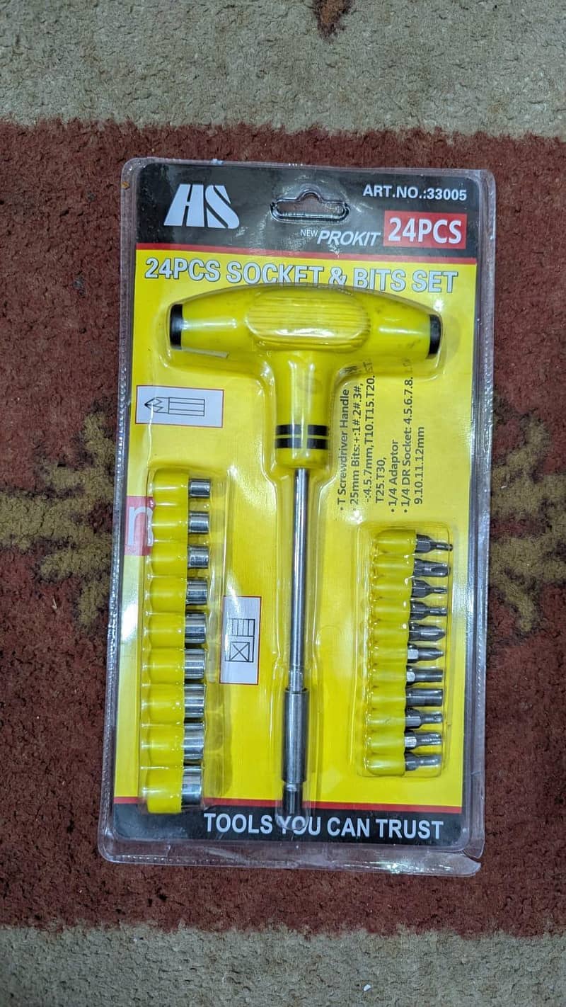 24 Pcs Socket Bits Set Yellow Tool Kit 1