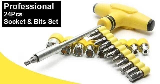24 Pcs Socket Bits Set Yellow Tool Kit 3