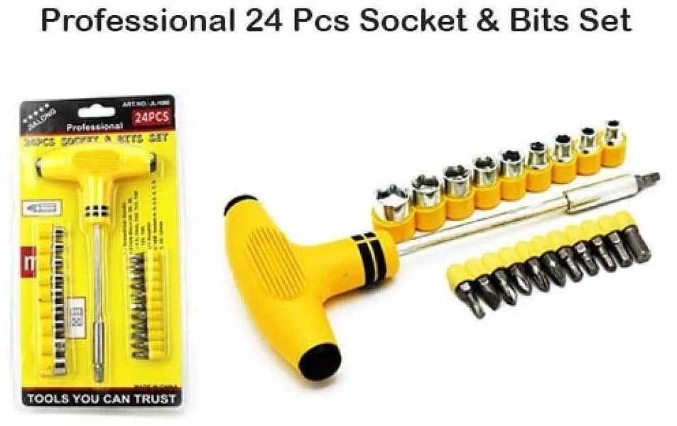 24 Pcs Socket Bits Set Yellow Tool Kit 4